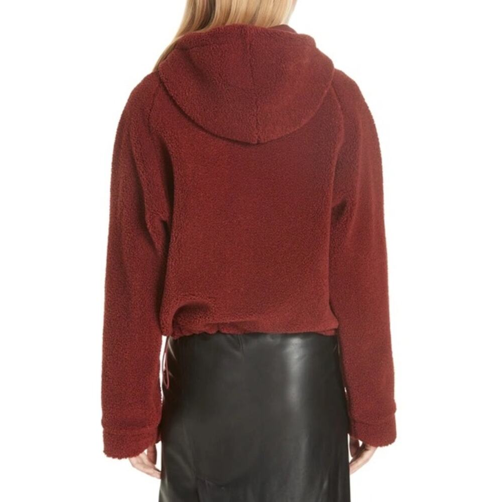 Vince Cozy Pullover Hoodie Small Red Maroon Faux Sherpa Teddy Cropped Sweatshirt - Picture 15 of 16